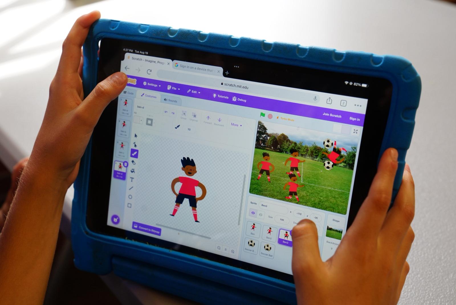 Student learning on tablet